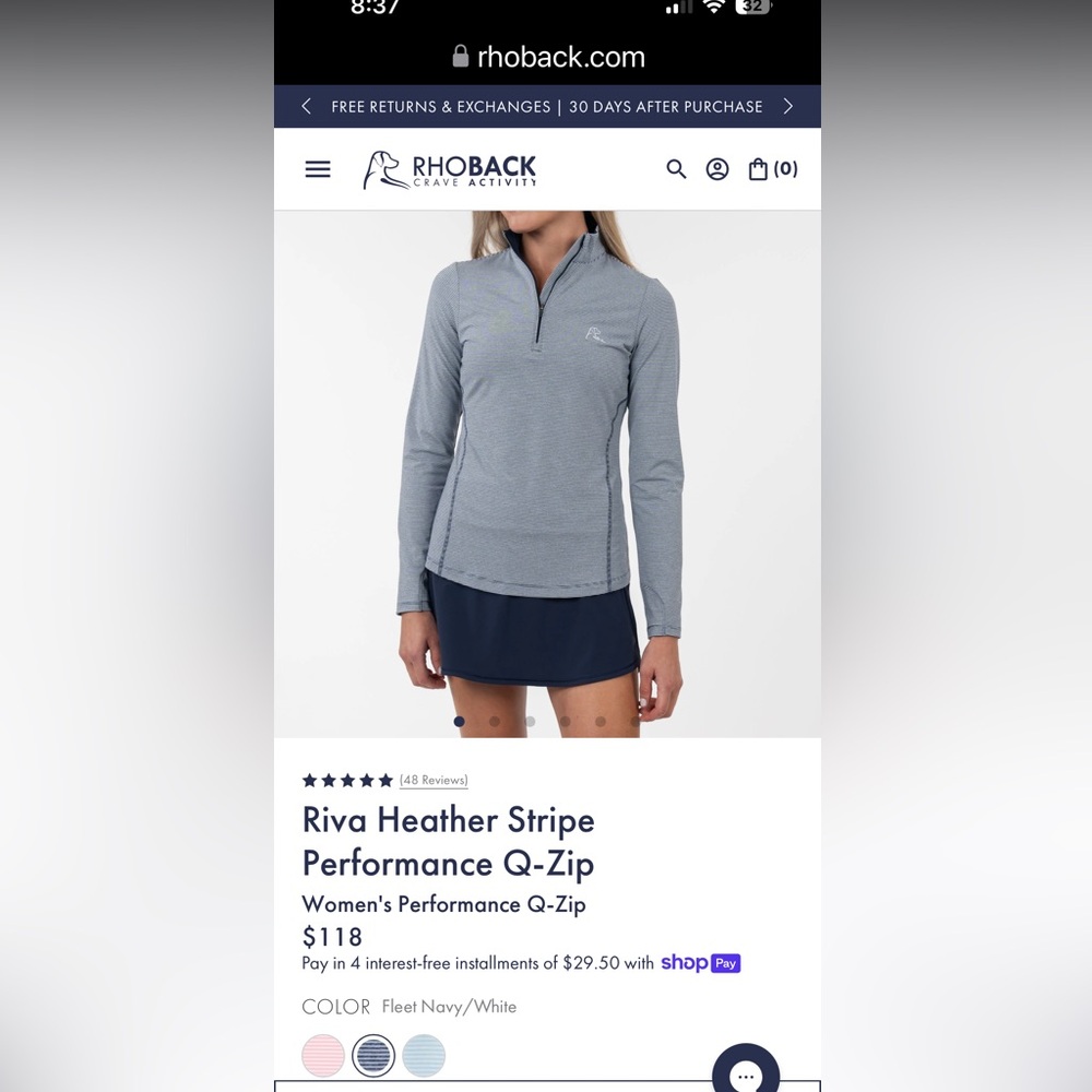 Woman’s Rhoback stripe Riva  Q zip